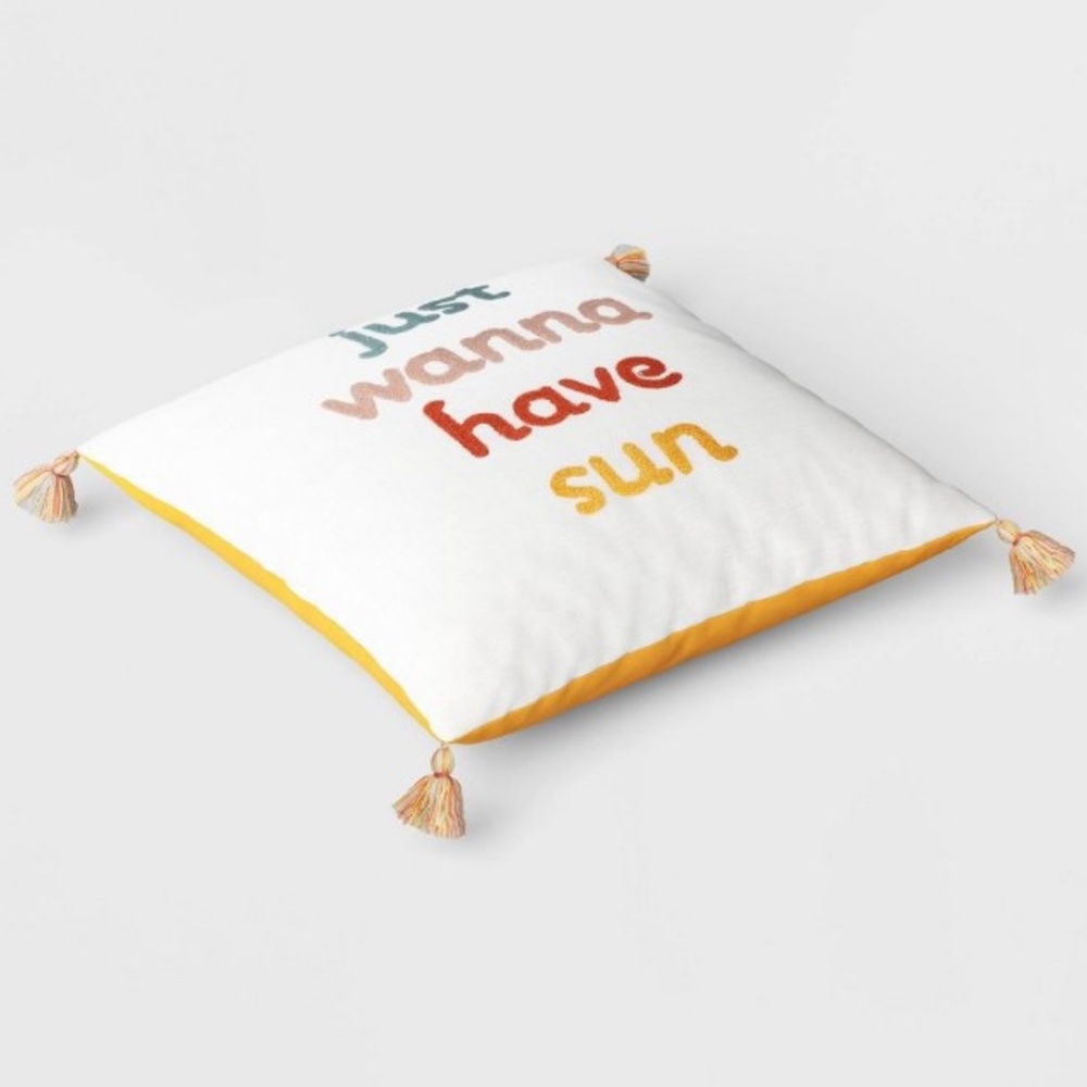 "Just Wanna Have Sun" Embroidered Throw Pillow with Tassels - Room Essentials - Picture 3 of 10